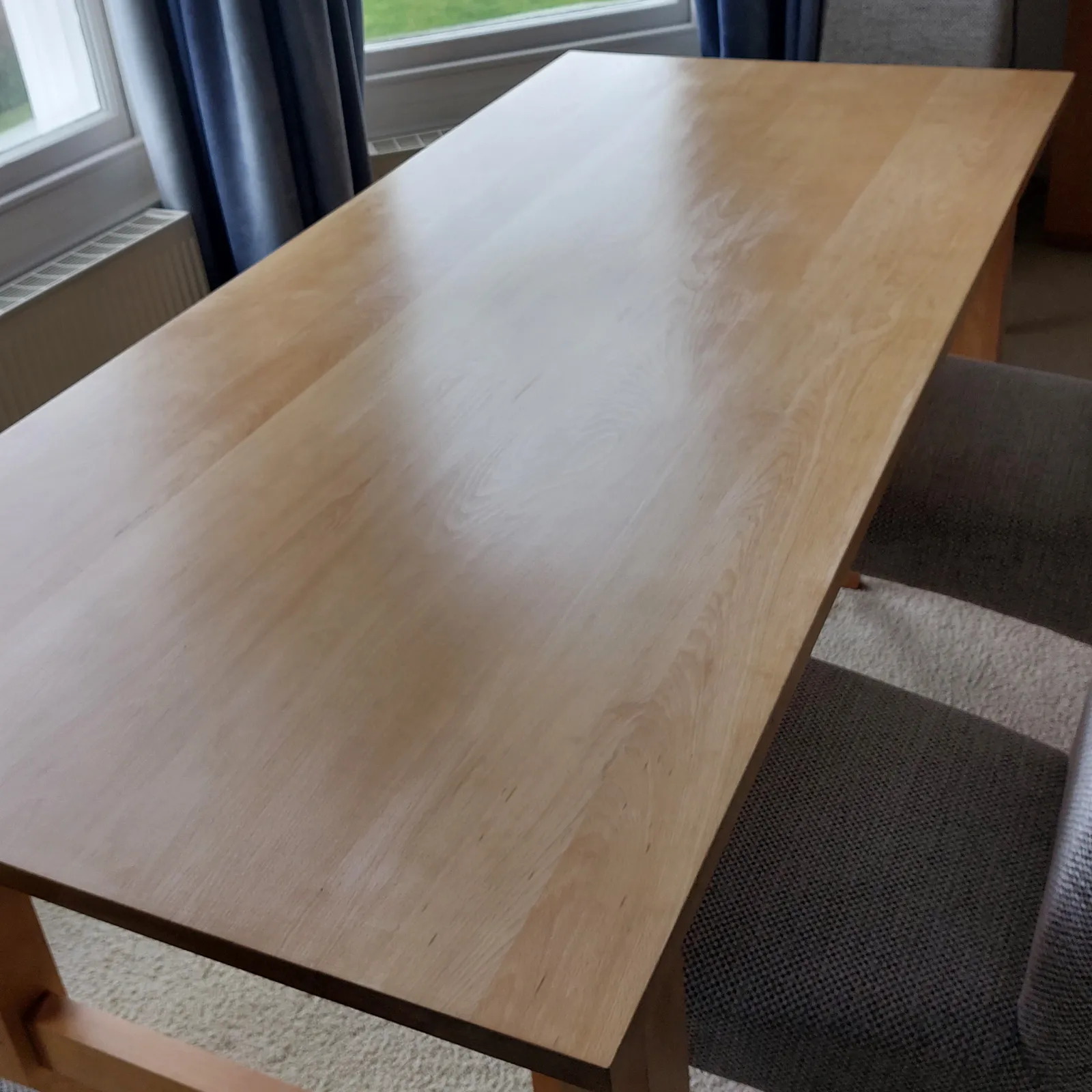 Close-up of the finished restored dining table