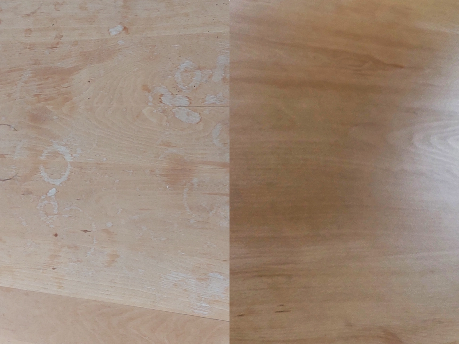 Restored wooden dining table showing the completed finish