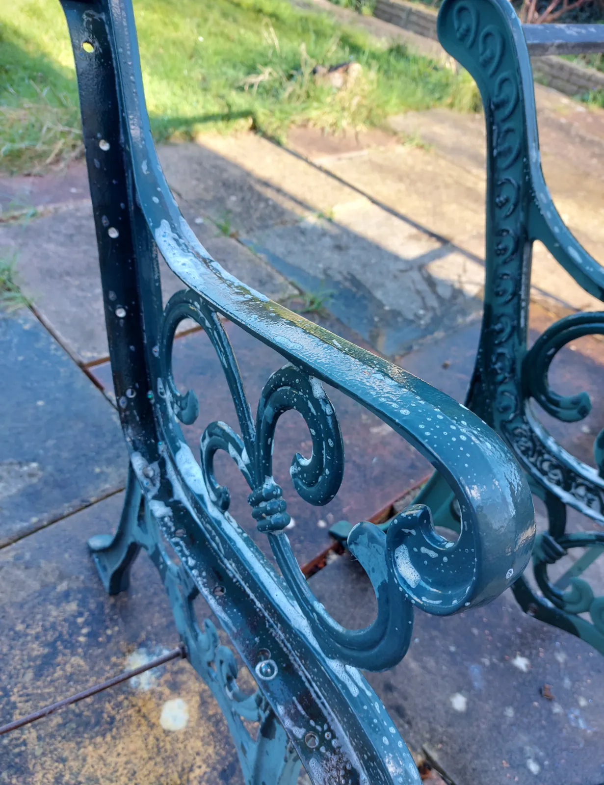 Cast-iron garden furniture frame after cleaning