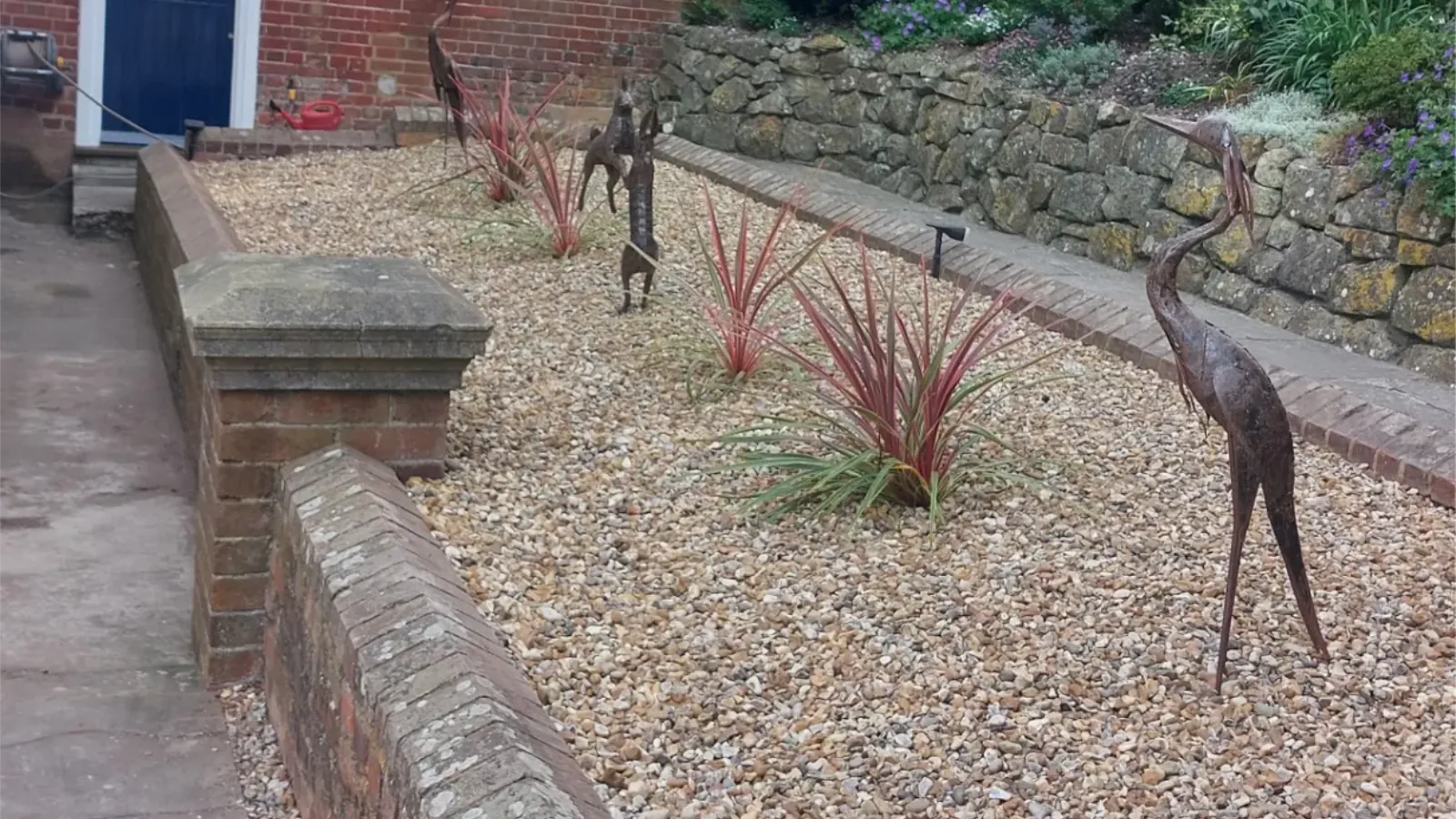 Montage showing the construction of a garden shingle bed