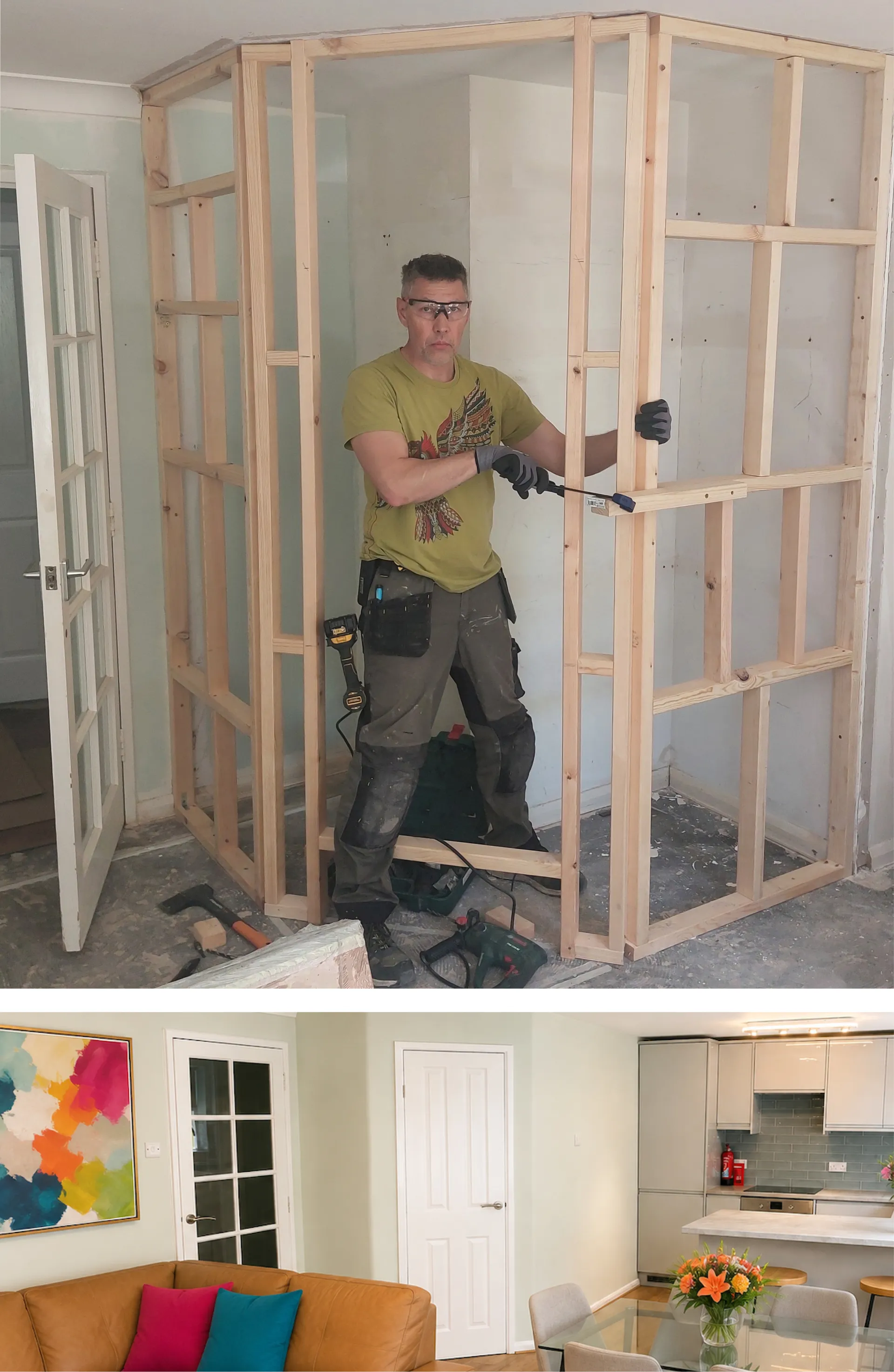 Dmytro carrying out careful carpentry and timber restoration work